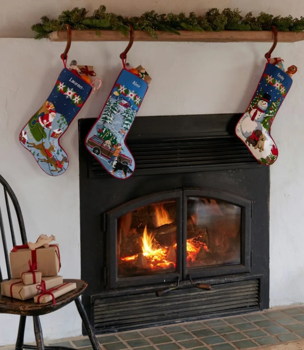 "Christmas Needlepoint Stocking, Cotton"-L.L.Bean Online