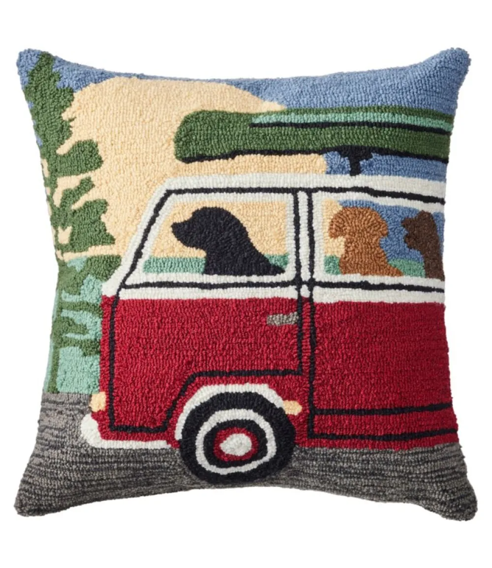 "Indoor/Outdoor Hooked Pillow, Camping Trip"-L.L.Bean Shop