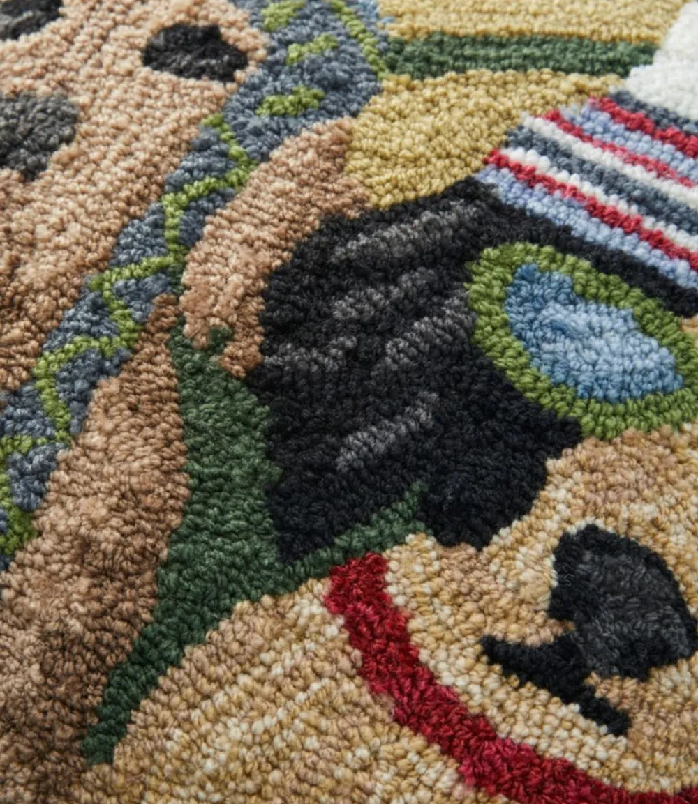 "Indoor/Outdoor Hooked Pillow, Dogs Skiing"-L.L.Bean Clearance
