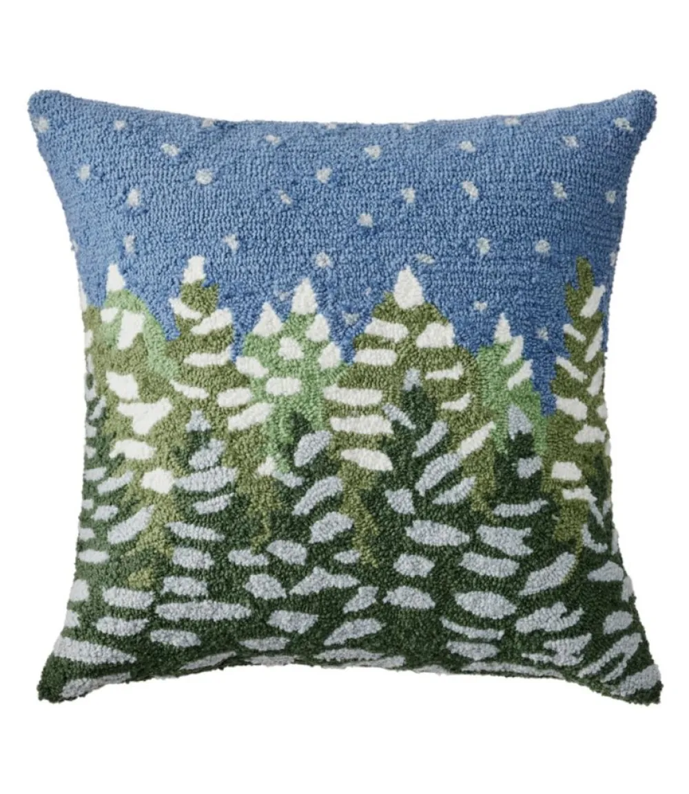 "Indoor/Outdoor Hooked Pillow, Frosted Trees"-L.L.Bean Sale