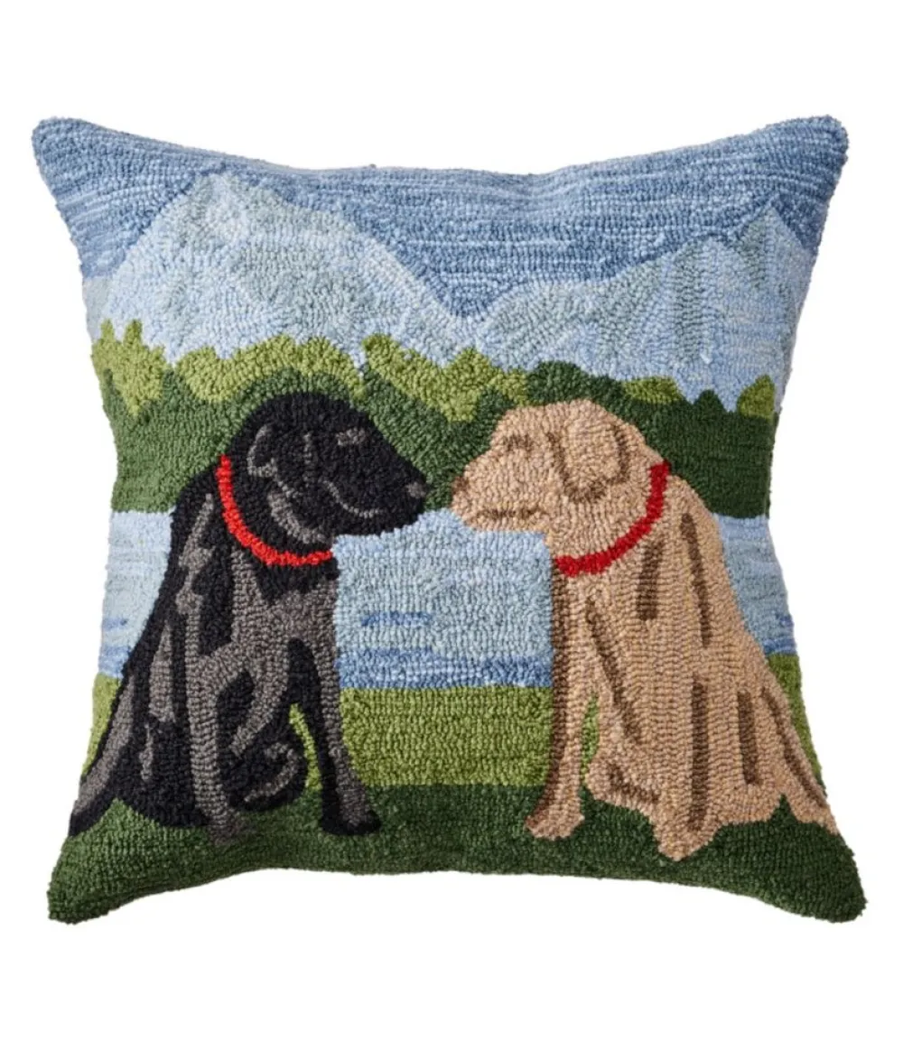 "Indoor/Outdoor Hooked Pillow, Mountain Dogs"-L.L.Bean Clearance