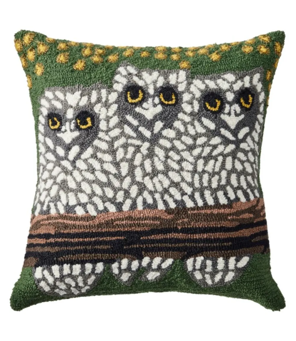 "Indoor/Outdoor Hooked Pillow, Owls"-L.L.Bean Best