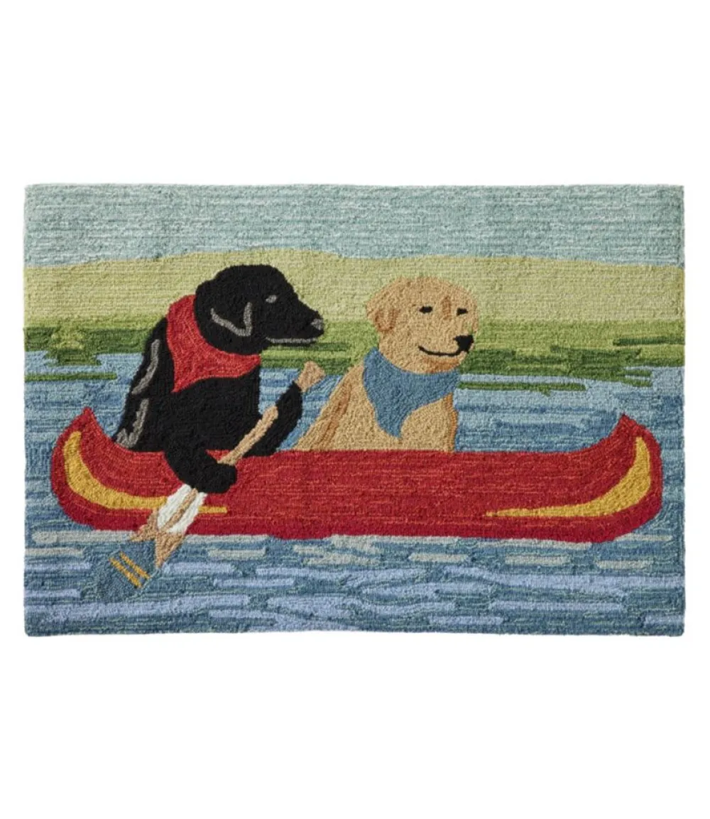 "Indoor/Outdoor Vacationland Rug, Dog Canoe"-L.L.Bean Clearance