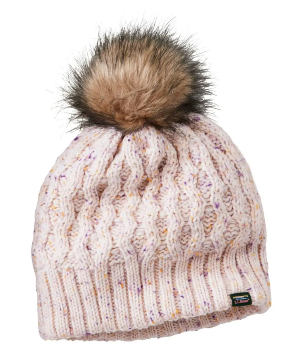 "Kids' Cozy Cable Pom Hat, Stripe"-L.L.Bean Flash Sale
