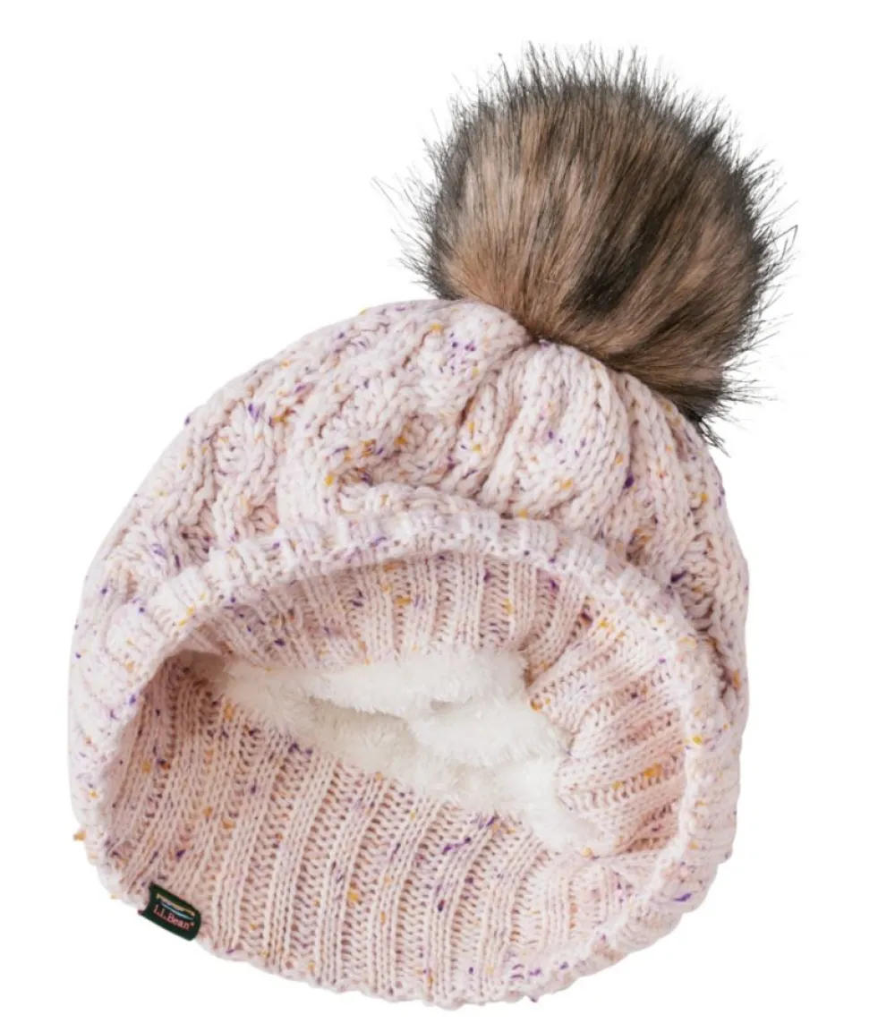 "Kids' Cozy Cable Pom Hat, Stripe"-L.L.Bean Flash Sale