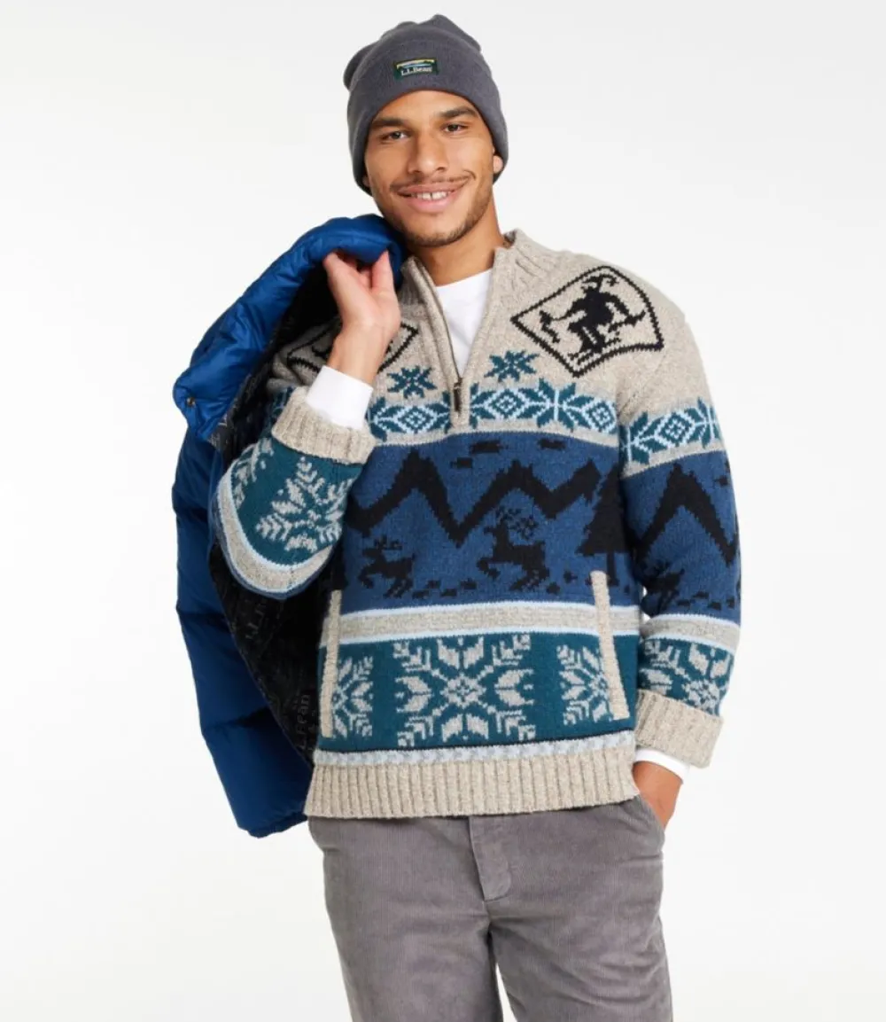 "Men's Bean's Classic Ragg Wool Sweater, Quarter-Zip, Fair Isle"-L.L.Bean Clearance
