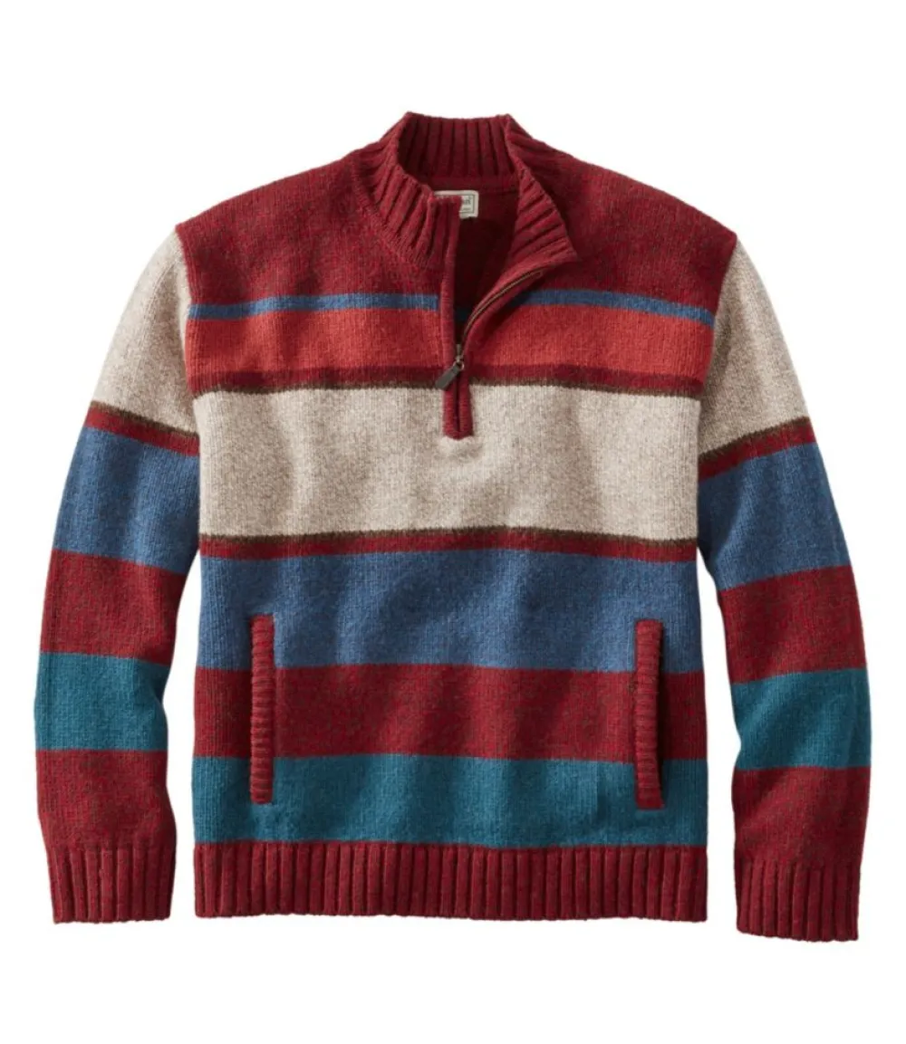 "Men's Bean's Classic Ragg Wool Sweater, Quarter-Zip, Stripe"-L.L.Bean Cheap