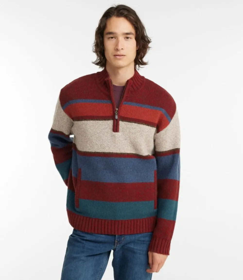"Men's Bean's Classic Ragg Wool Sweater, Quarter-Zip, Stripe"-L.L.Bean Cheap