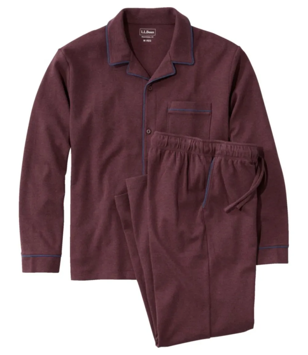 "Men's Bean's Cotton Knit Pajamas, Button-Front PJ Set"-L.L.Bean Flash Sale