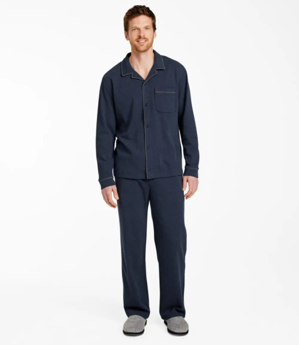 "Men's Bean's Cotton Knit Pajamas, Button-Front PJ Set"-L.L.Bean Flash Sale