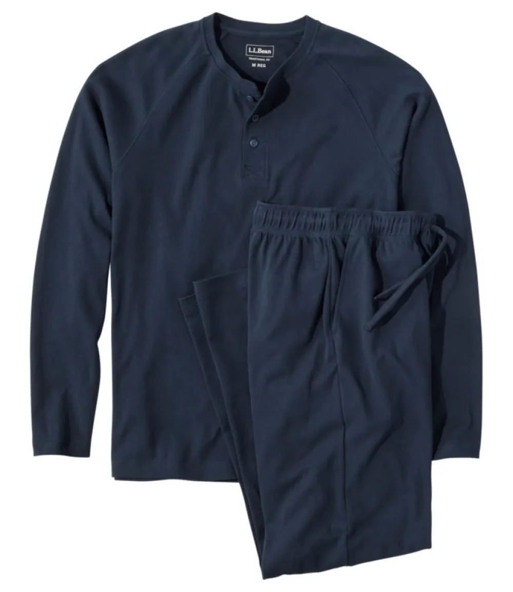 "Men's Bean's Cotton Knit Pajamas, Henley PJ Set"-L.L.Bean Cheap
