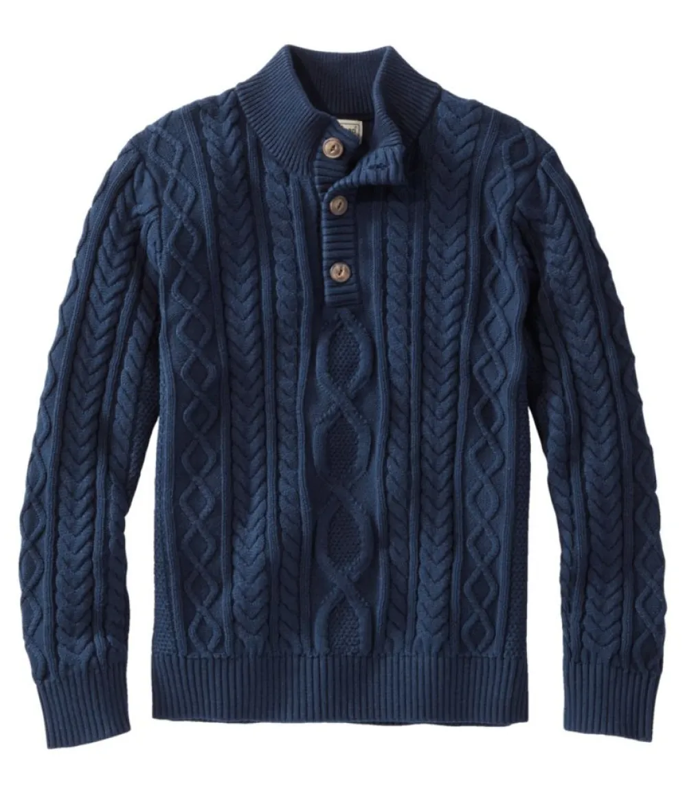 "Men's Bean's Heritage Soft Cotton Fisherman Sweater, Button-Mock"-L.L.Bean Best