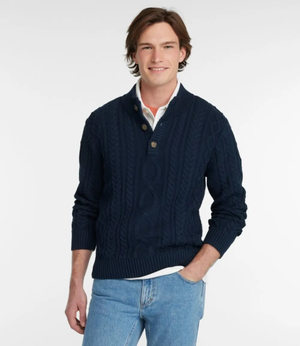 "Men's Bean's Heritage Soft Cotton Fisherman Sweater, Button-Mock"-L.L.Bean Best