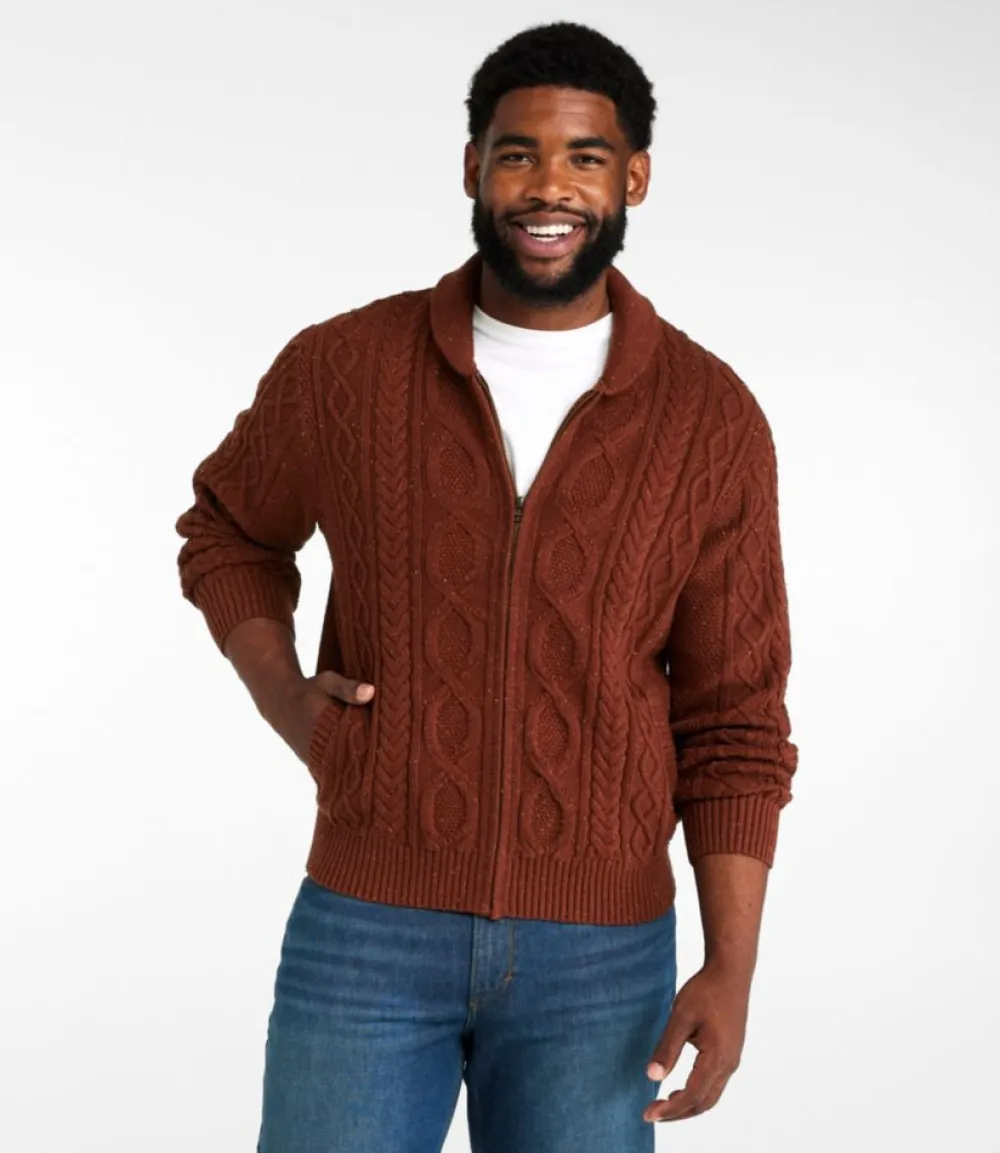 "Men's Bean's Heritage Soft Cotton Fisherman Sweater, Full-Zip"-L.L.Bean Hot