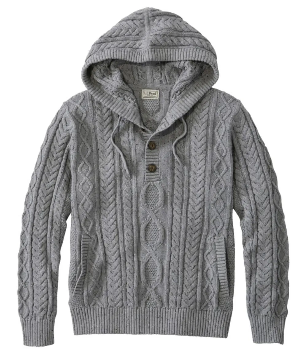 "Men's Bean's Heritage Soft Cotton Fisherman Sweater, Henley Hoodie"-L.L.Bean Sale