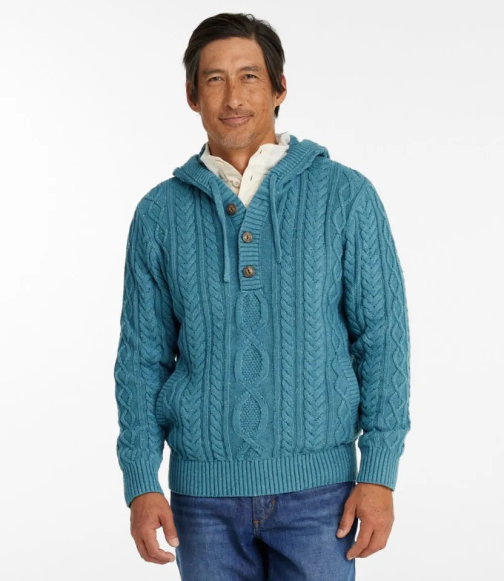 "Men's Bean's Heritage Soft Cotton Fisherman Sweater, Henley Hoodie"-L.L.Bean Sale