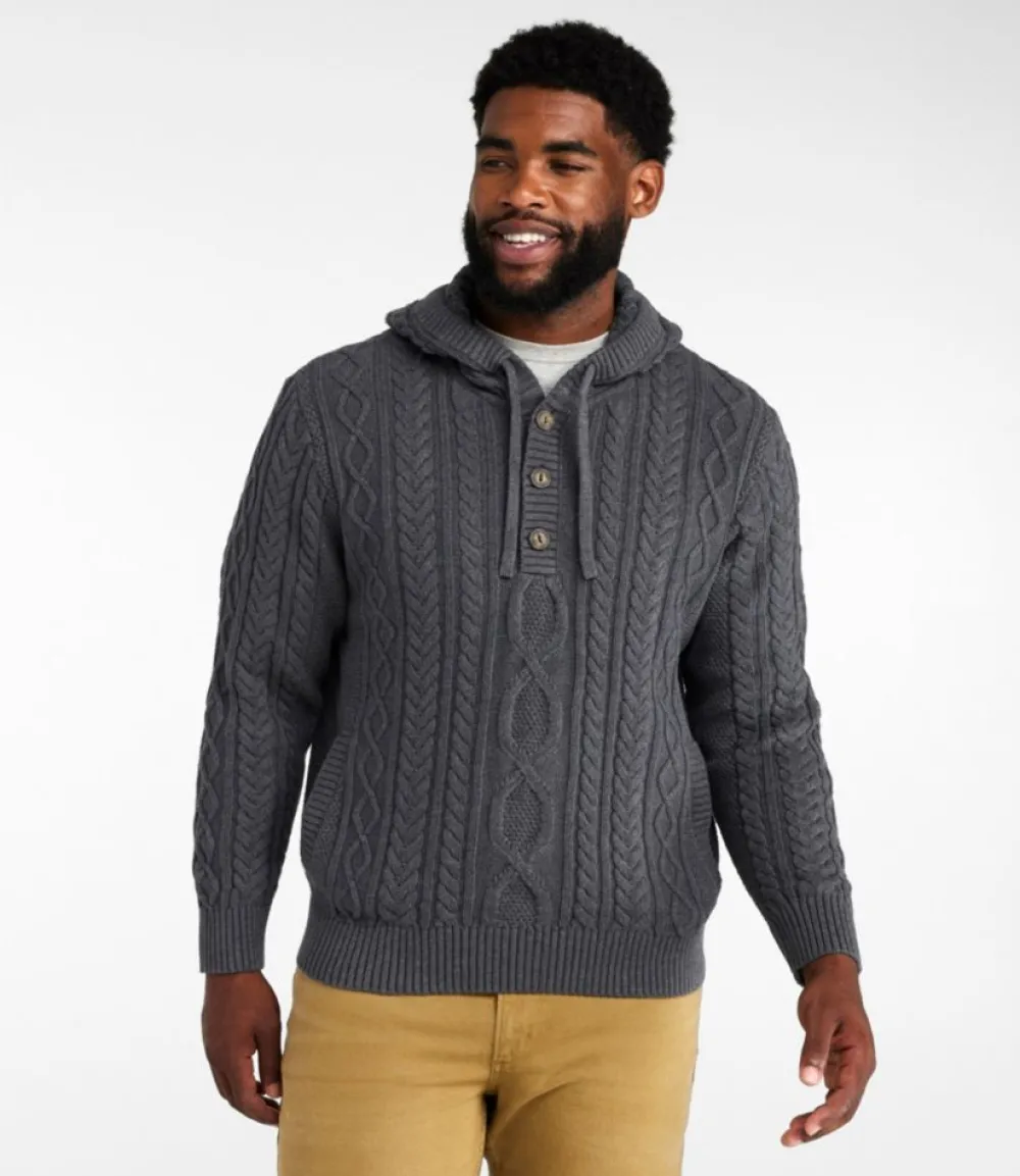 "Men's Bean's Heritage Soft Cotton Fisherman Sweater, Henley Hoodie"-L.L.Bean Sale