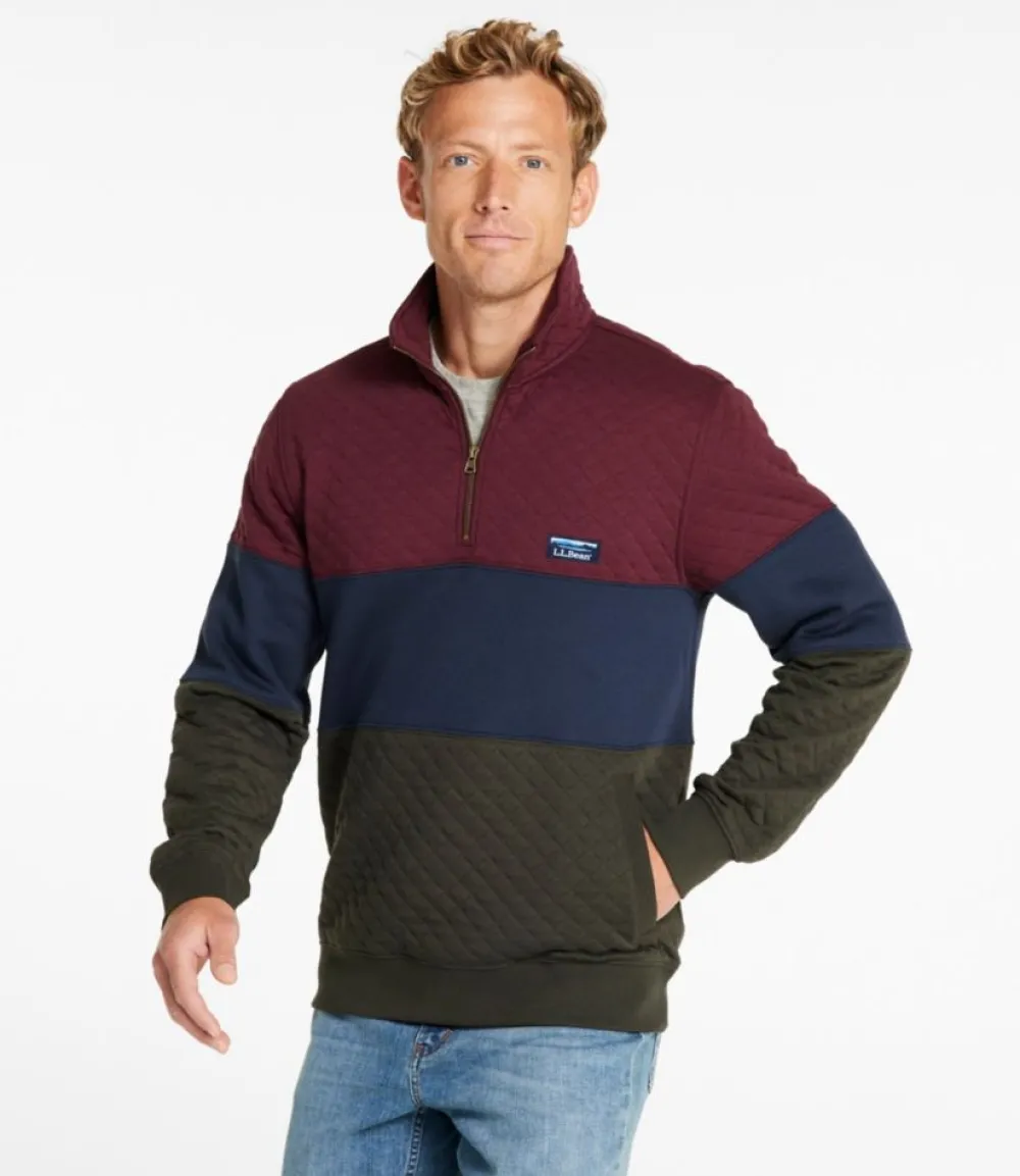 "Men's Bean's Quilted Sweatshirt, Mockneck, Colorblock"-L.L.Bean Online