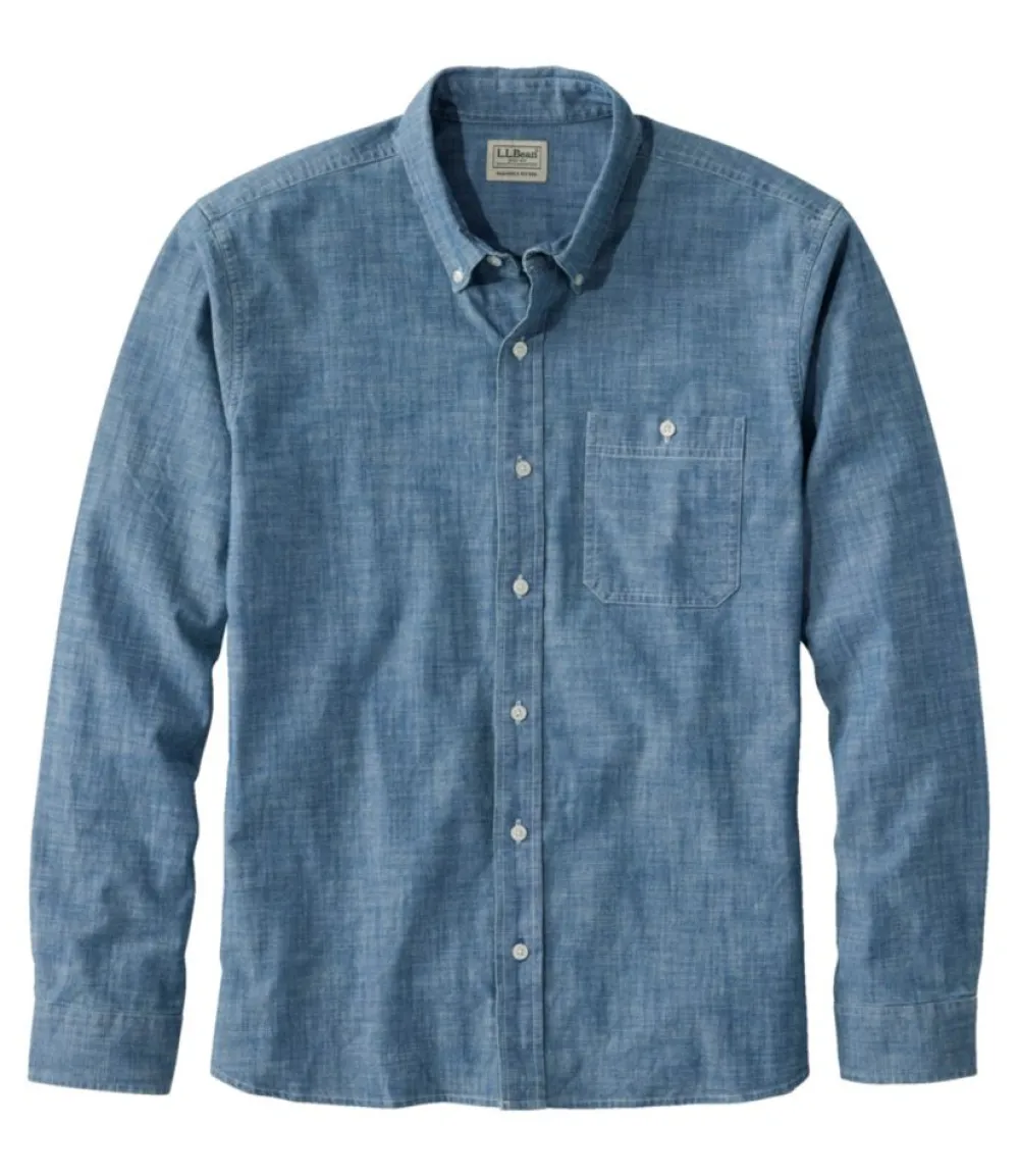 "Men's Comfort Stretch Chambray Shirt, Long-Sleeve, Slightly Fitted Untucked Fit"-L.L.Bean Outlet