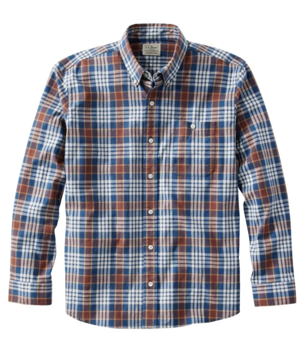 "Men's Comfort Stretch Chambray Shirt, Long-Sleeve, Slightly Fitted Untucked Fit, Plaid"-L.L.Bean Best