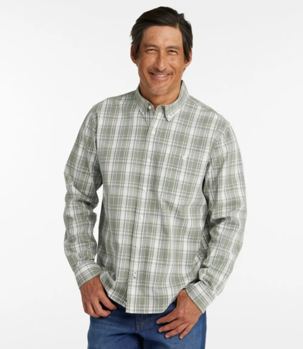 "Men's Comfort Stretch Chambray Shirt, Long-Sleeve, Slightly Fitted Untucked Fit, Plaid"-L.L.Bean Best