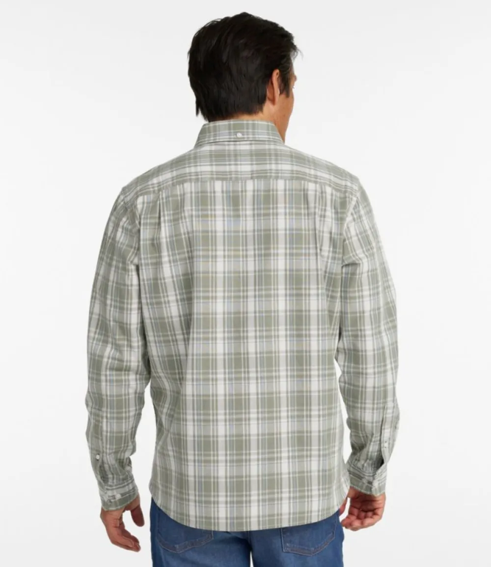 "Men's Comfort Stretch Chambray Shirt, Long-Sleeve, Slightly Fitted Untucked Fit, Plaid"-L.L.Bean Best