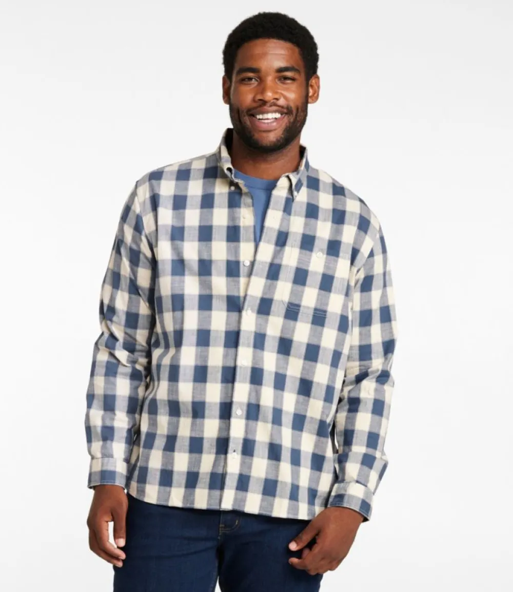 "Men's Comfort Stretch Chambray Shirt, Long-Sleeve, Slightly Fitted Untucked Fit, Plaid"-L.L.Bean Best