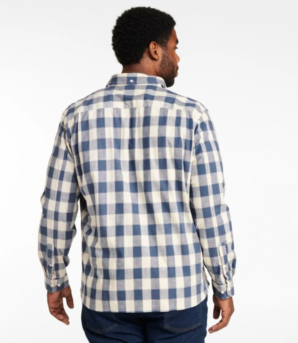 "Men's Comfort Stretch Chambray Shirt, Long-Sleeve, Slightly Fitted Untucked Fit, Plaid"-L.L.Bean Best