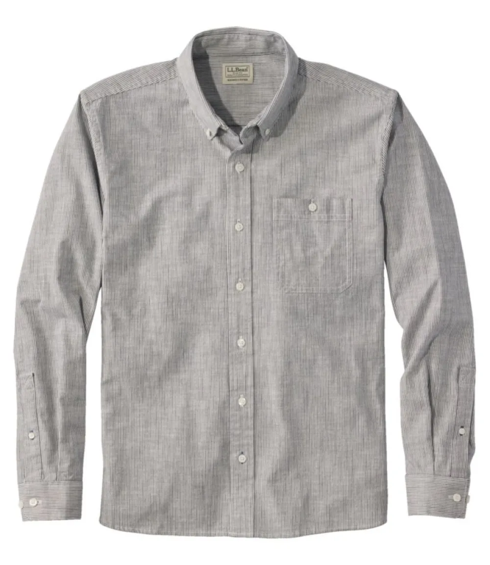"Men's Comfort Stretch Chambray Shirt, Long-Sleeve, Slightly Fitted Untucked Fit, Stripe"-L.L.Bean Discount