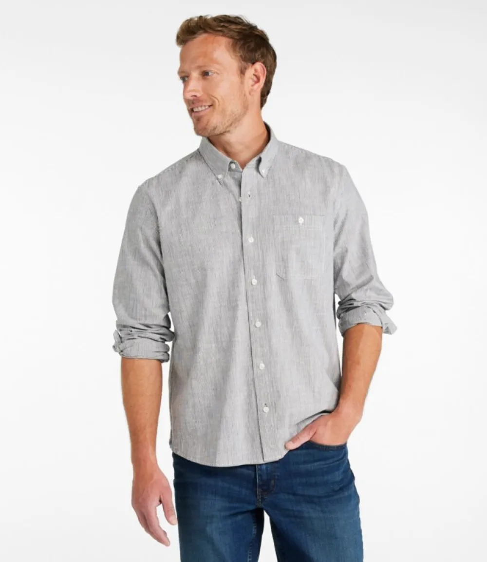 "Men's Comfort Stretch Chambray Shirt, Long-Sleeve, Slightly Fitted Untucked Fit, Stripe"-L.L.Bean Discount