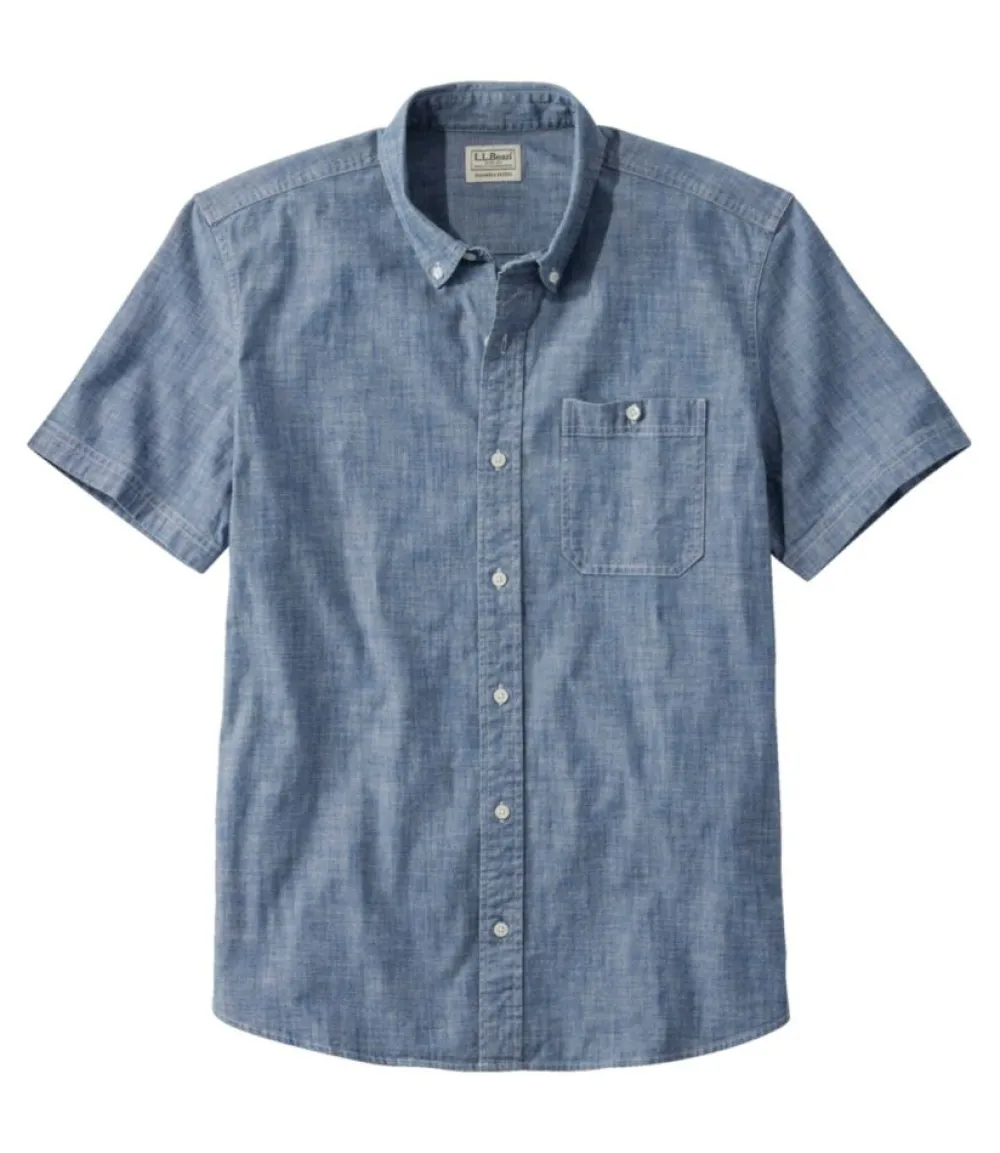 "Men's Comfort Stretch Chambray Shirt, Slightly Fitted Untucked Fit, Short-Sleeve"-L.L.Bean Best Sale