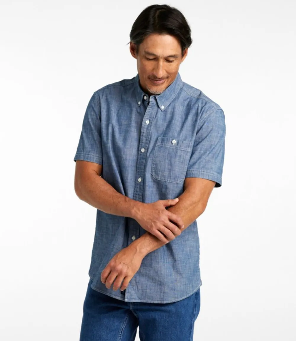 "Men's Comfort Stretch Chambray Shirt, Slightly Fitted Untucked Fit, Short-Sleeve"-L.L.Bean Best Sale
