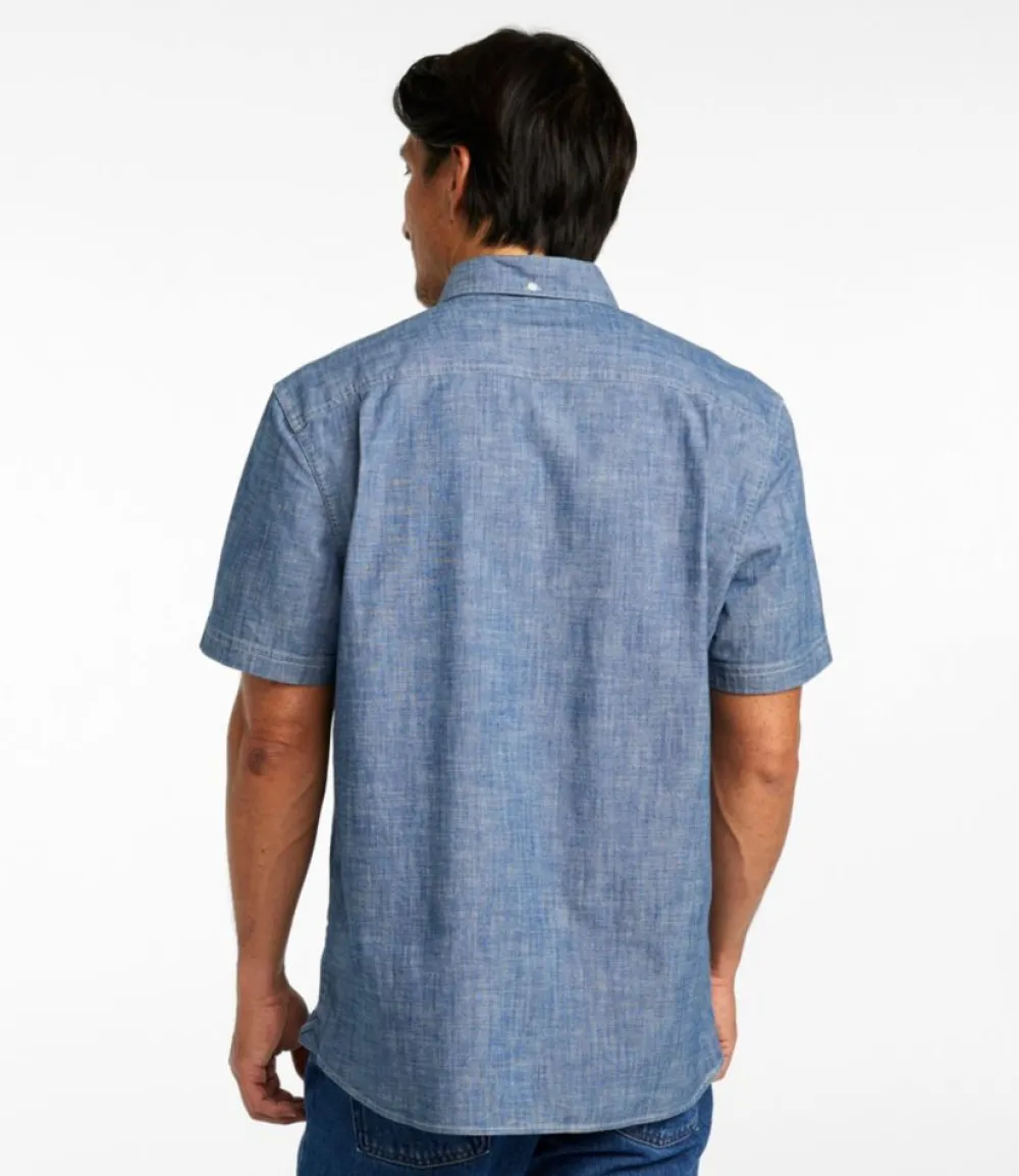 "Men's Comfort Stretch Chambray Shirt, Slightly Fitted Untucked Fit, Short-Sleeve"-L.L.Bean Best Sale