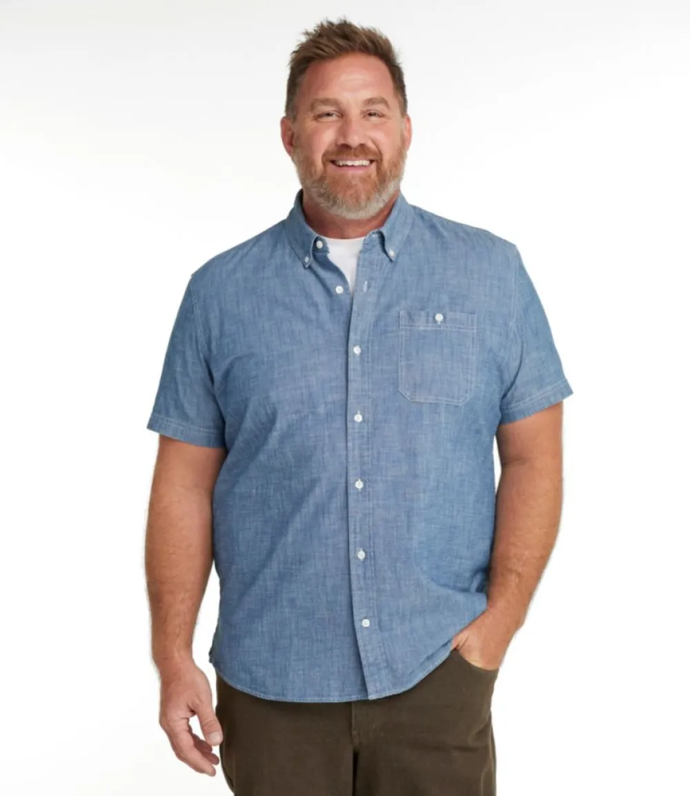 "Men's Comfort Stretch Chambray Shirt, Slightly Fitted Untucked Fit, Short-Sleeve"-L.L.Bean Best Sale