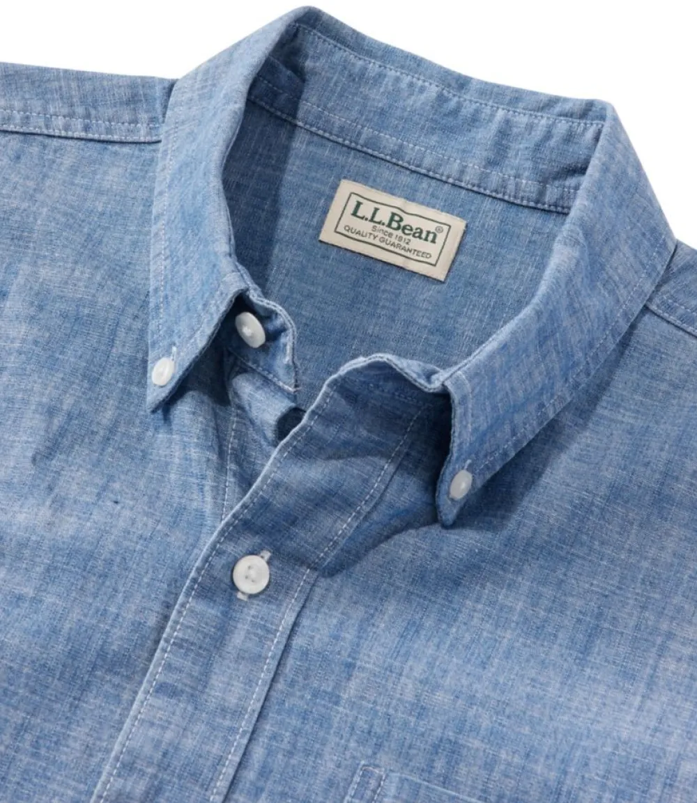 "Men's Comfort Stretch Chambray Shirt, Slightly Fitted Untucked Fit, Short-Sleeve"-L.L.Bean Best Sale