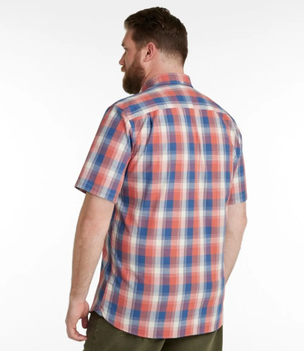 "Men's Comfort Stretch Chambray Shirt, Slightly Fitted Untucked Fit, Short-Sleeve, Plaid"-L.L.Bean New