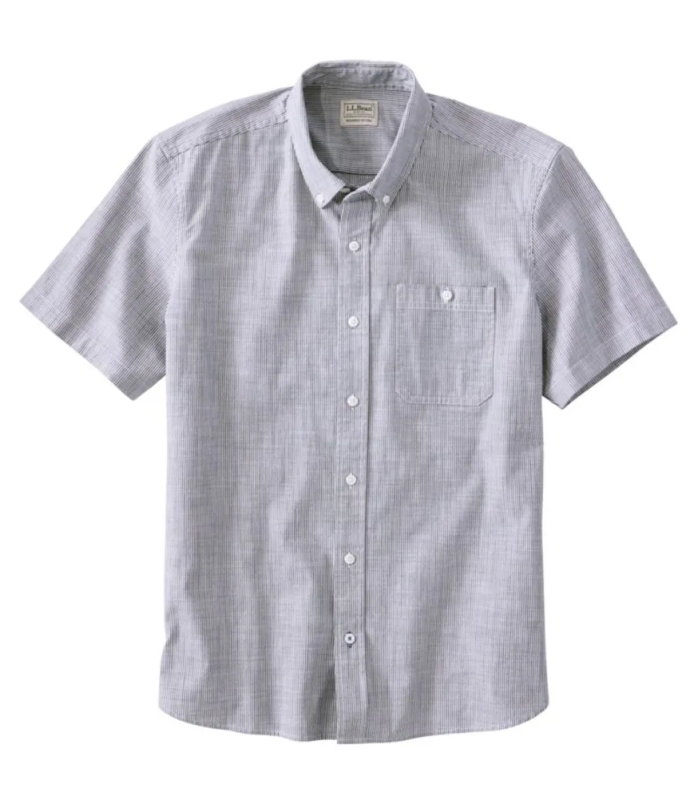 "Men's Comfort Stretch Chambray Shirt, Slightly Fitted Untucked Fit, Short-Sleeve, Stripe"-L.L.Bean Discount