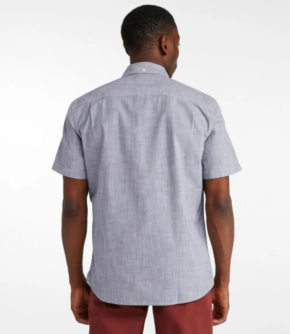 "Men's Comfort Stretch Chambray Shirt, Slightly Fitted Untucked Fit, Short-Sleeve, Stripe"-L.L.Bean Discount