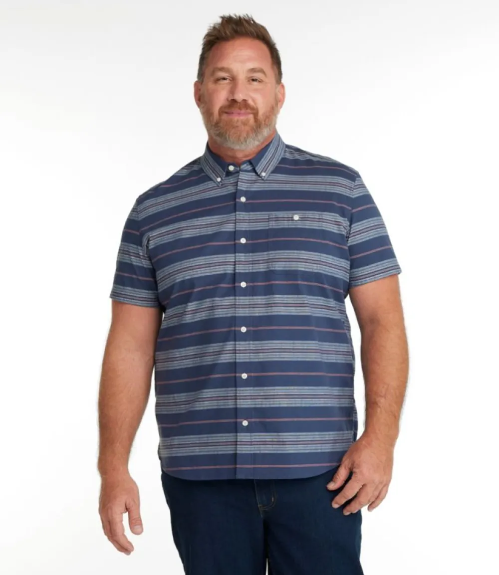 "Men's Comfort Stretch Chambray Shirt, Slightly Fitted Untucked Fit, Short-Sleeve, Stripe"-L.L.Bean Discount