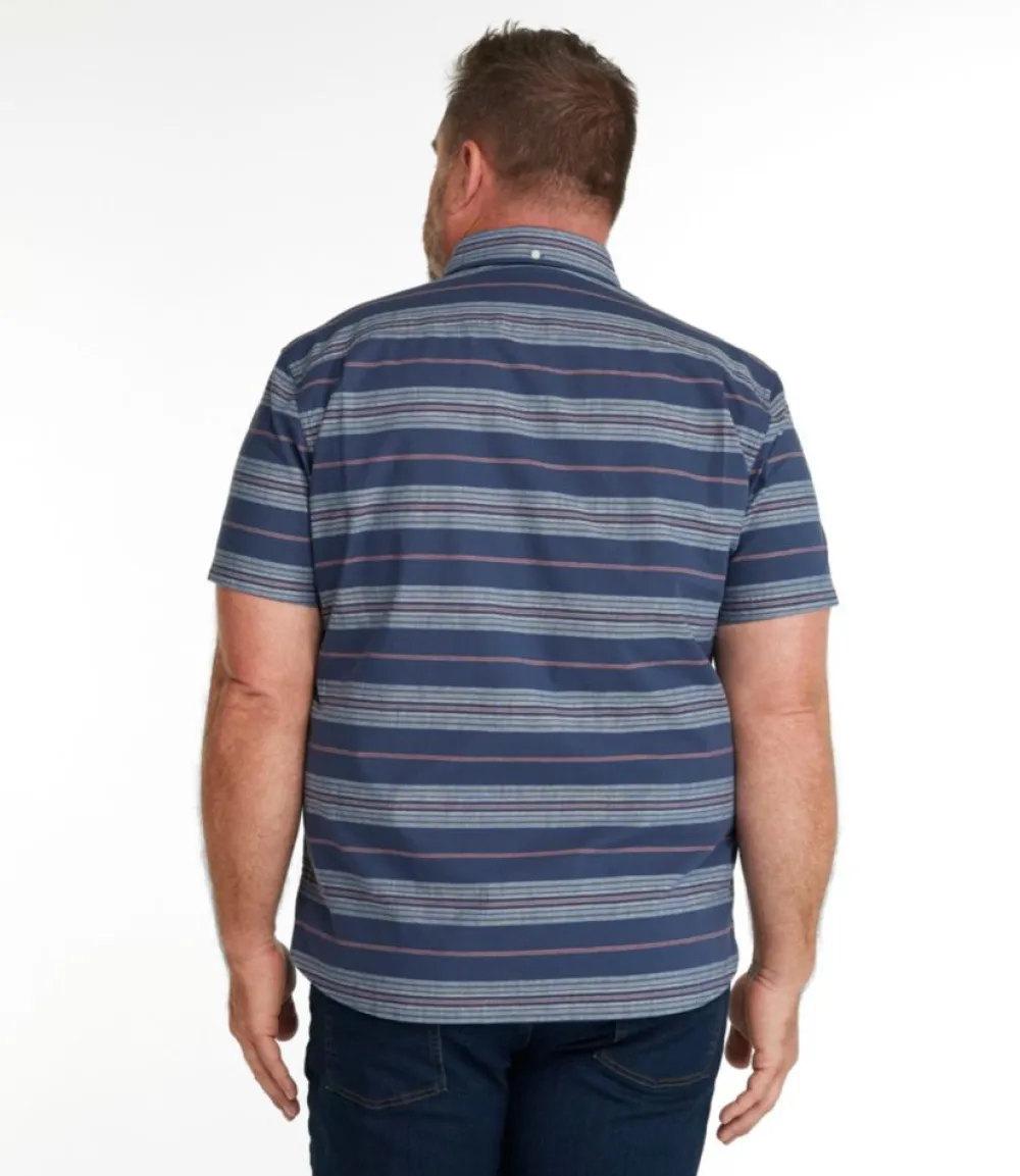 "Men's Comfort Stretch Chambray Shirt, Slightly Fitted Untucked Fit, Short-Sleeve, Stripe"-L.L.Bean Discount