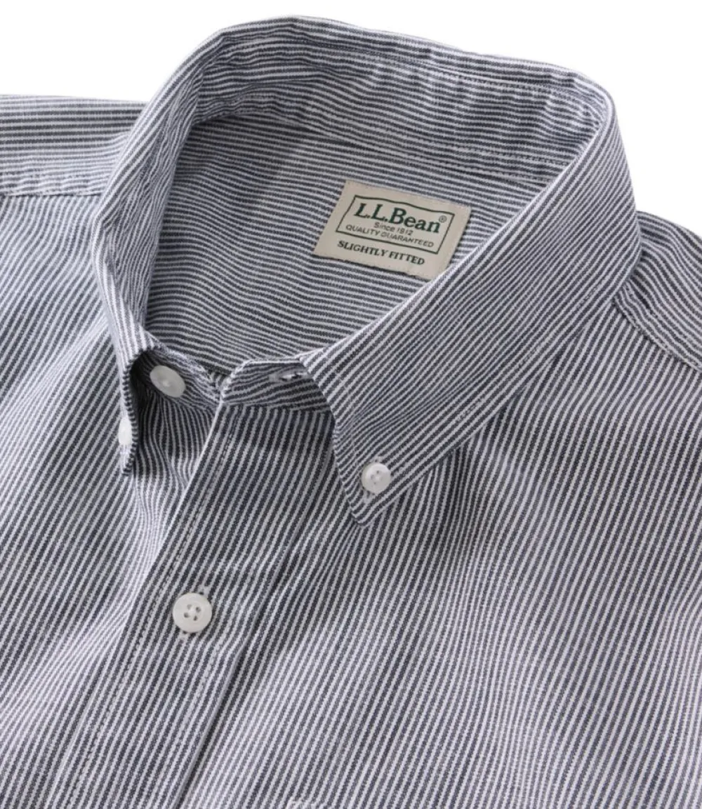 "Men's Comfort Stretch Chambray Shirt, Slightly Fitted Untucked Fit, Short-Sleeve, Stripe"-L.L.Bean Discount
