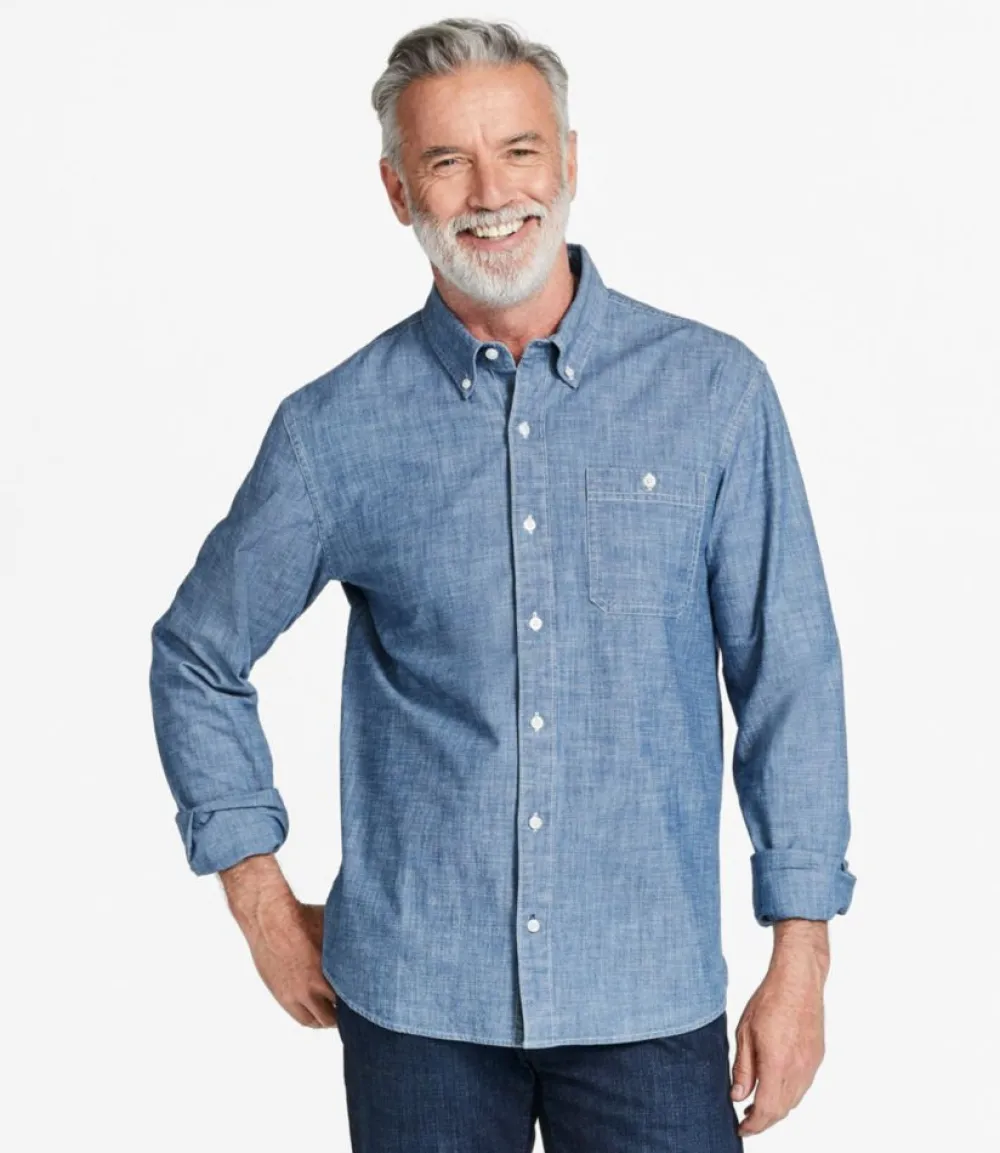 "Men's Comfort Stretch Chambray Shirt, Traditional Untucked Fit, Long-Sleeve"-L.L.Bean Clearance