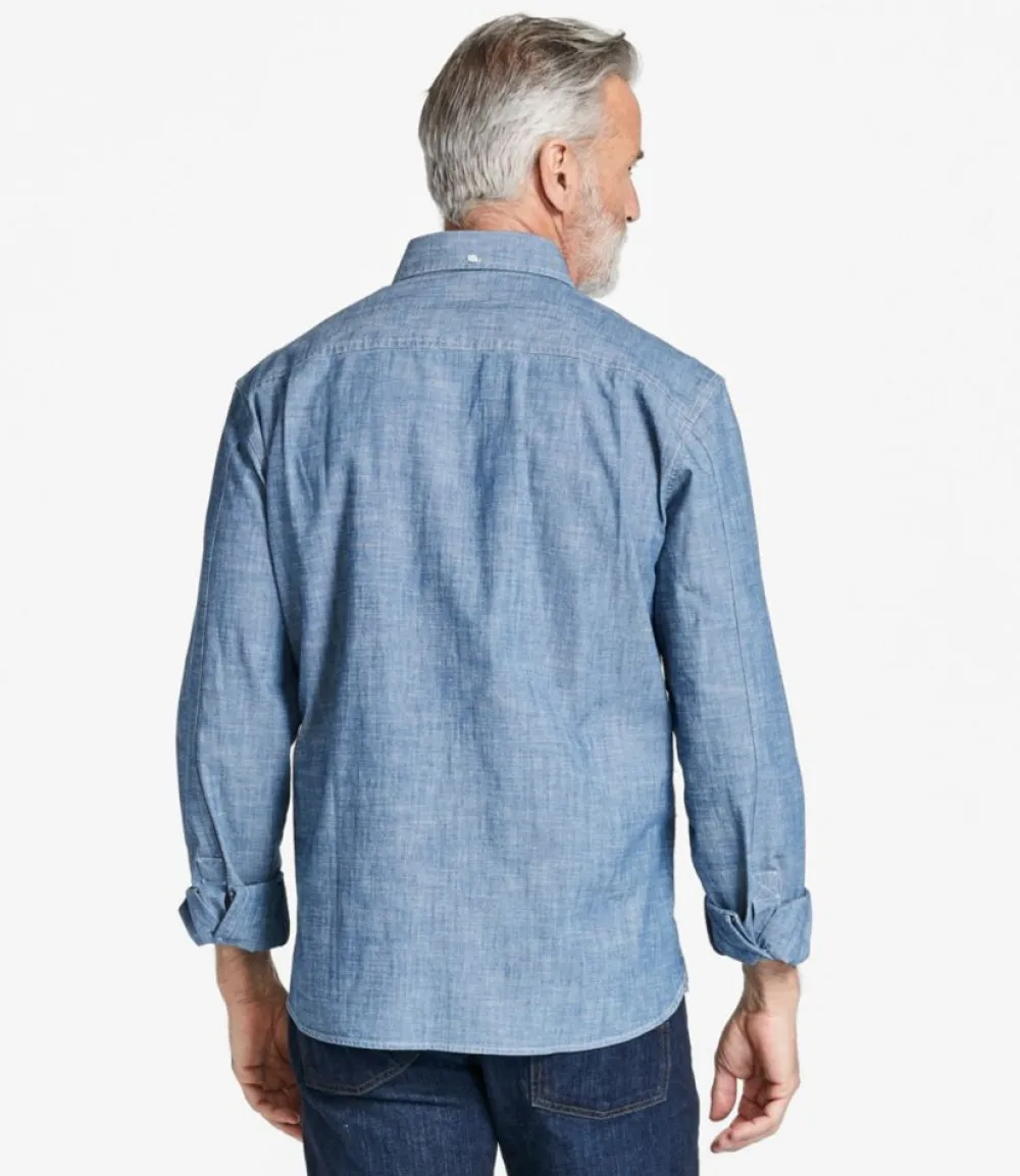 "Men's Comfort Stretch Chambray Shirt, Traditional Untucked Fit, Long-Sleeve"-L.L.Bean Clearance