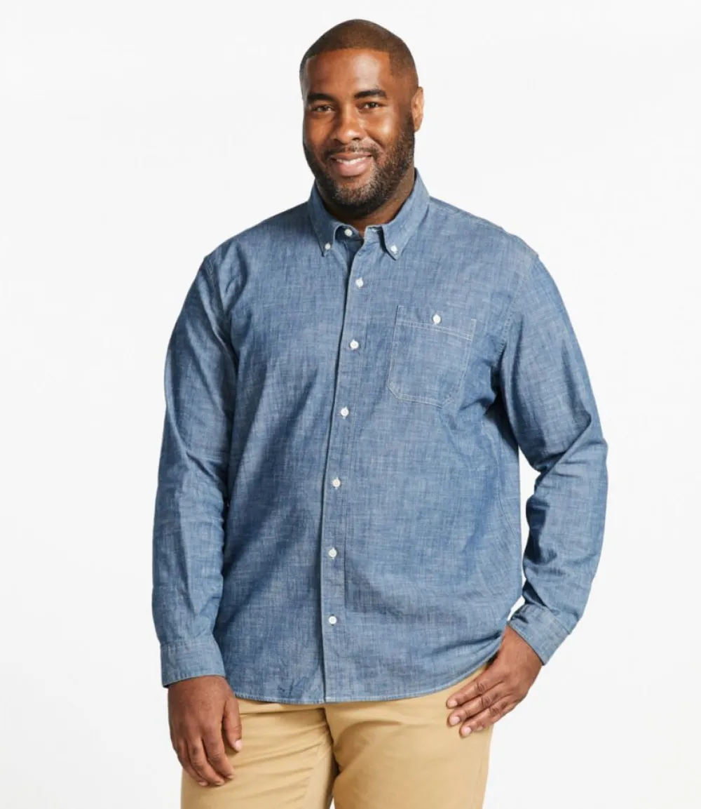 "Men's Comfort Stretch Chambray Shirt, Traditional Untucked Fit, Long-Sleeve"-L.L.Bean Clearance