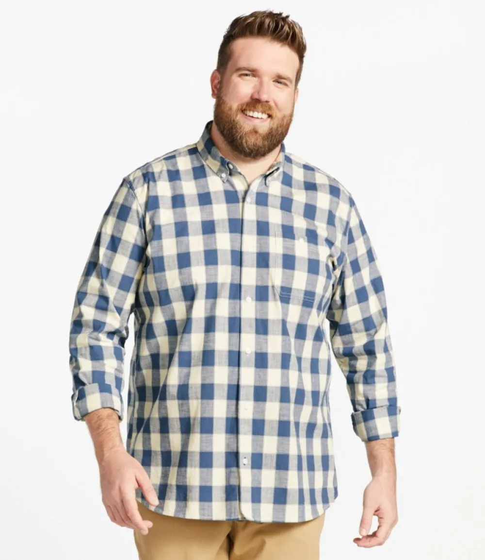 "Men's Comfort Stretch Chambray Shirt, Traditional Untucked Fit, Long-Sleeve, Print"-L.L.Bean Cheap