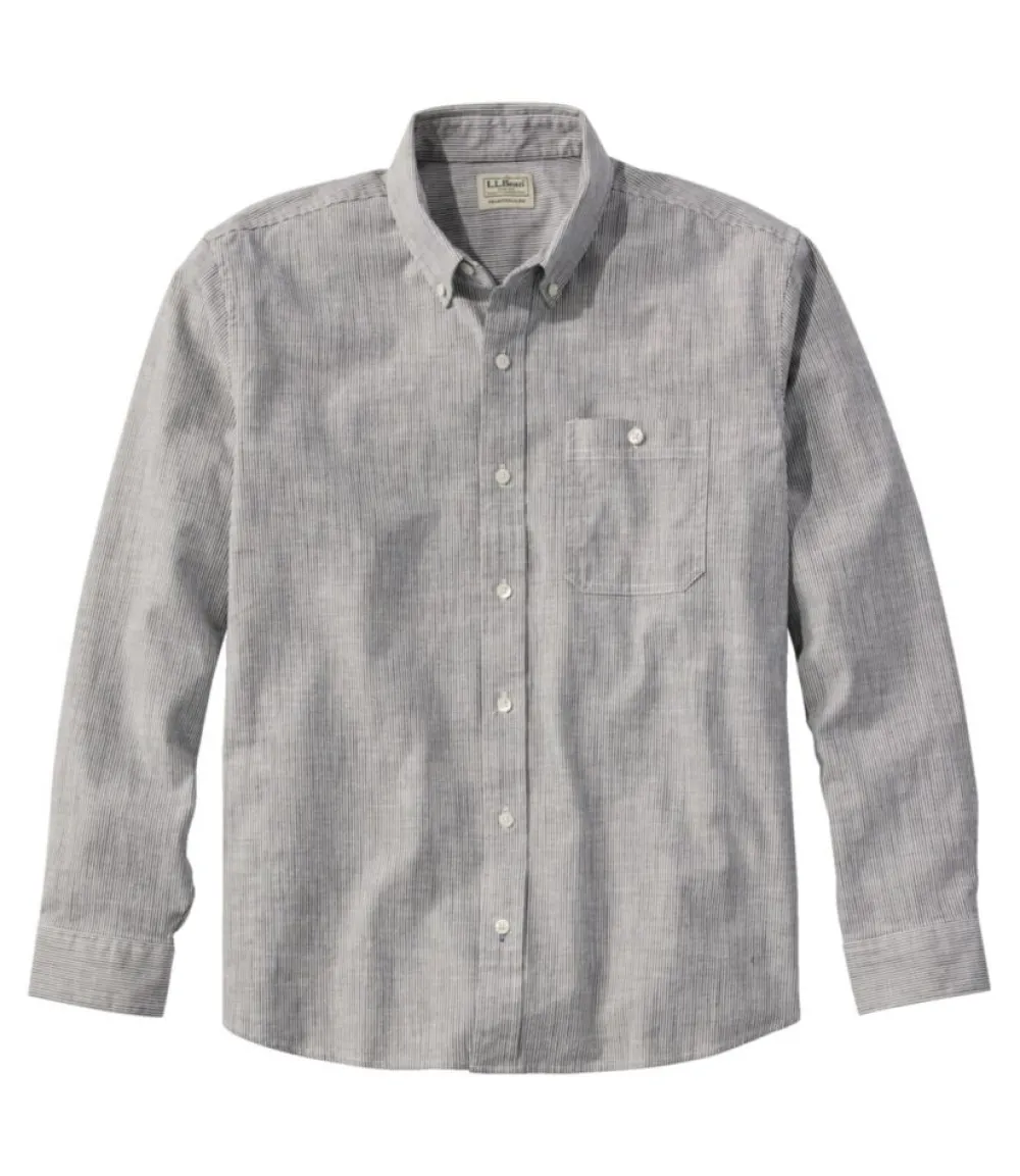 "Men's Comfort Stretch Chambray Shirt, Traditional Untucked Fit, Long-Sleeve, Stripe"-L.L.Bean Clearance