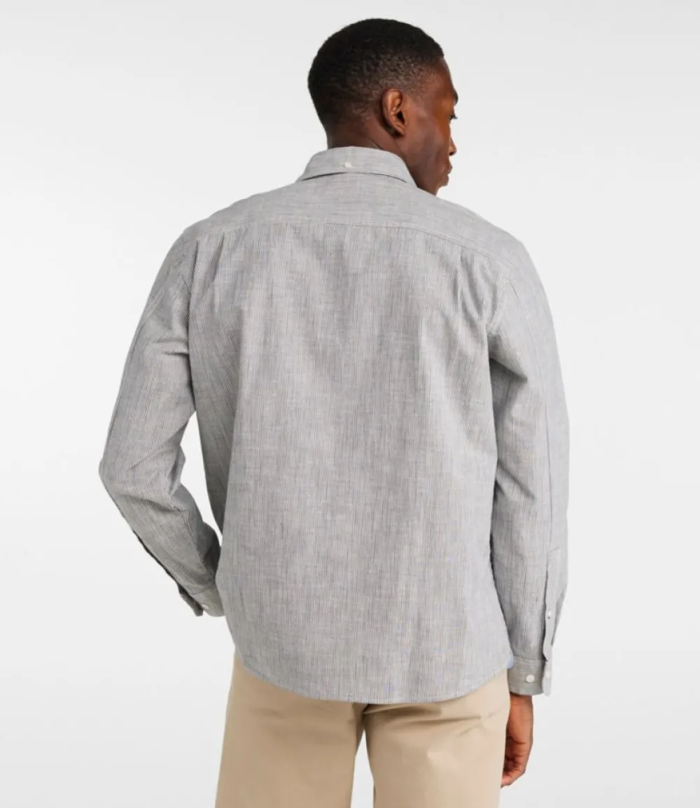 "Men's Comfort Stretch Chambray Shirt, Traditional Untucked Fit, Long-Sleeve, Stripe"-L.L.Bean Clearance