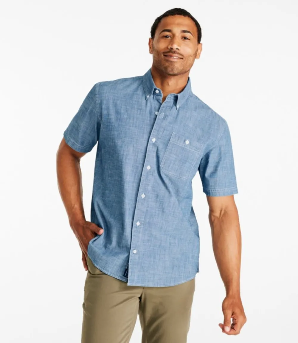 "Men's Comfort Stretch Chambray Shirt, Traditional Untucked Fit, Short-Sleeve"-L.L.Bean Shop
