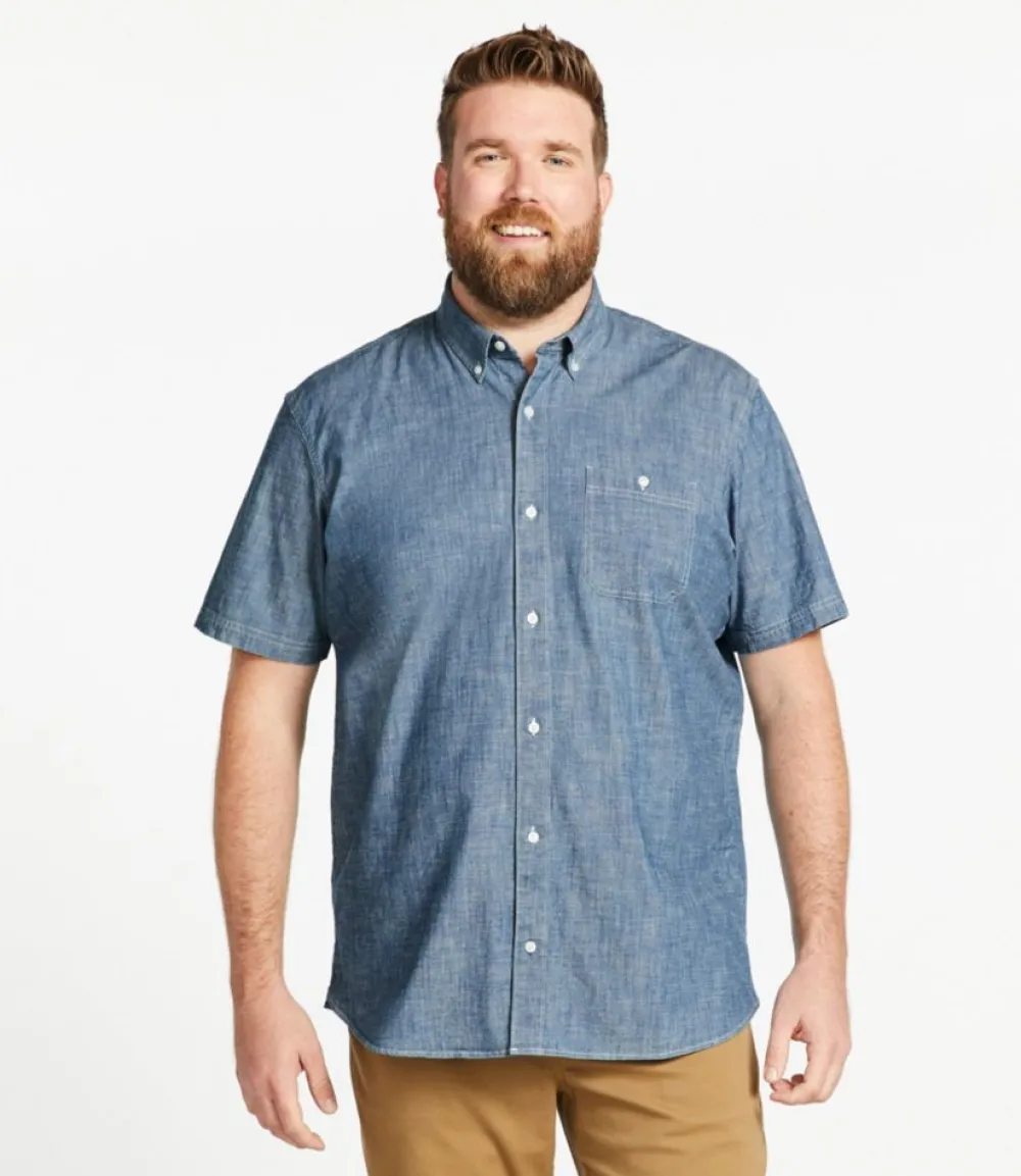 "Men's Comfort Stretch Chambray Shirt, Traditional Untucked Fit, Short-Sleeve"-L.L.Bean Shop