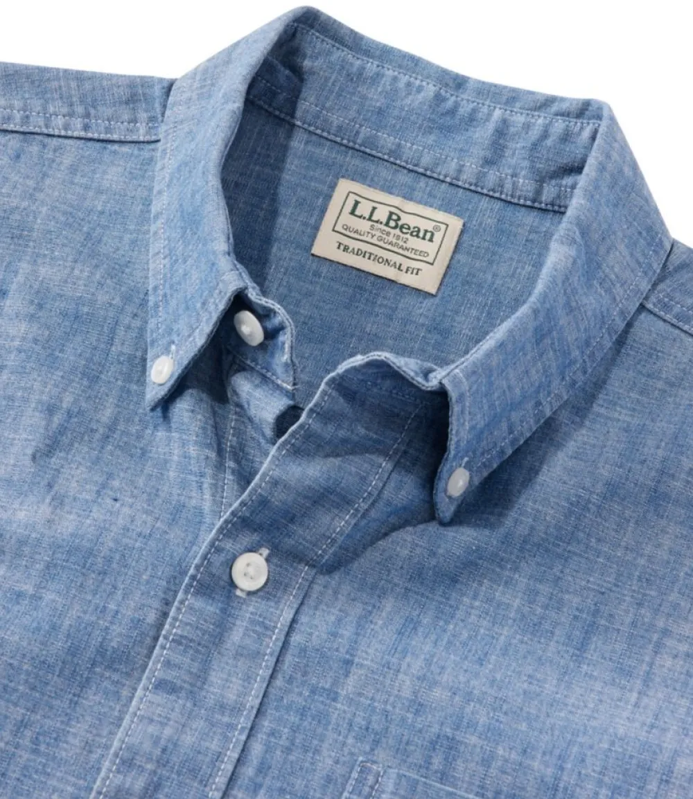 "Men's Comfort Stretch Chambray Shirt, Traditional Untucked Fit, Short-Sleeve"-L.L.Bean Shop